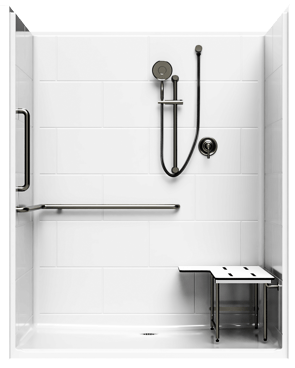 5' Roll-In Shower with Simulated Tile