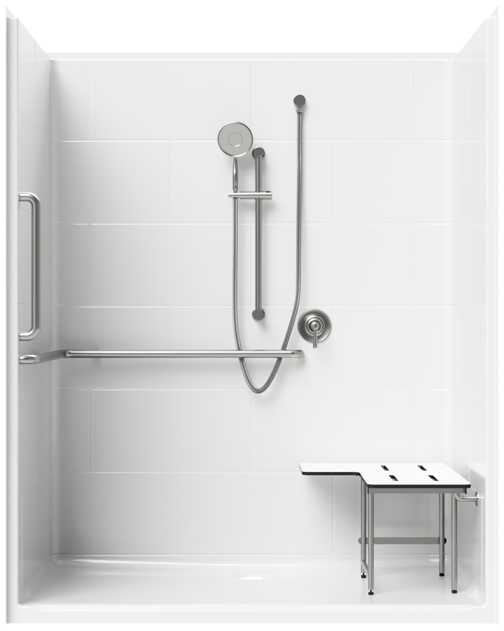 5’ Roll-in Shower With Simulated Tile and Shelf
