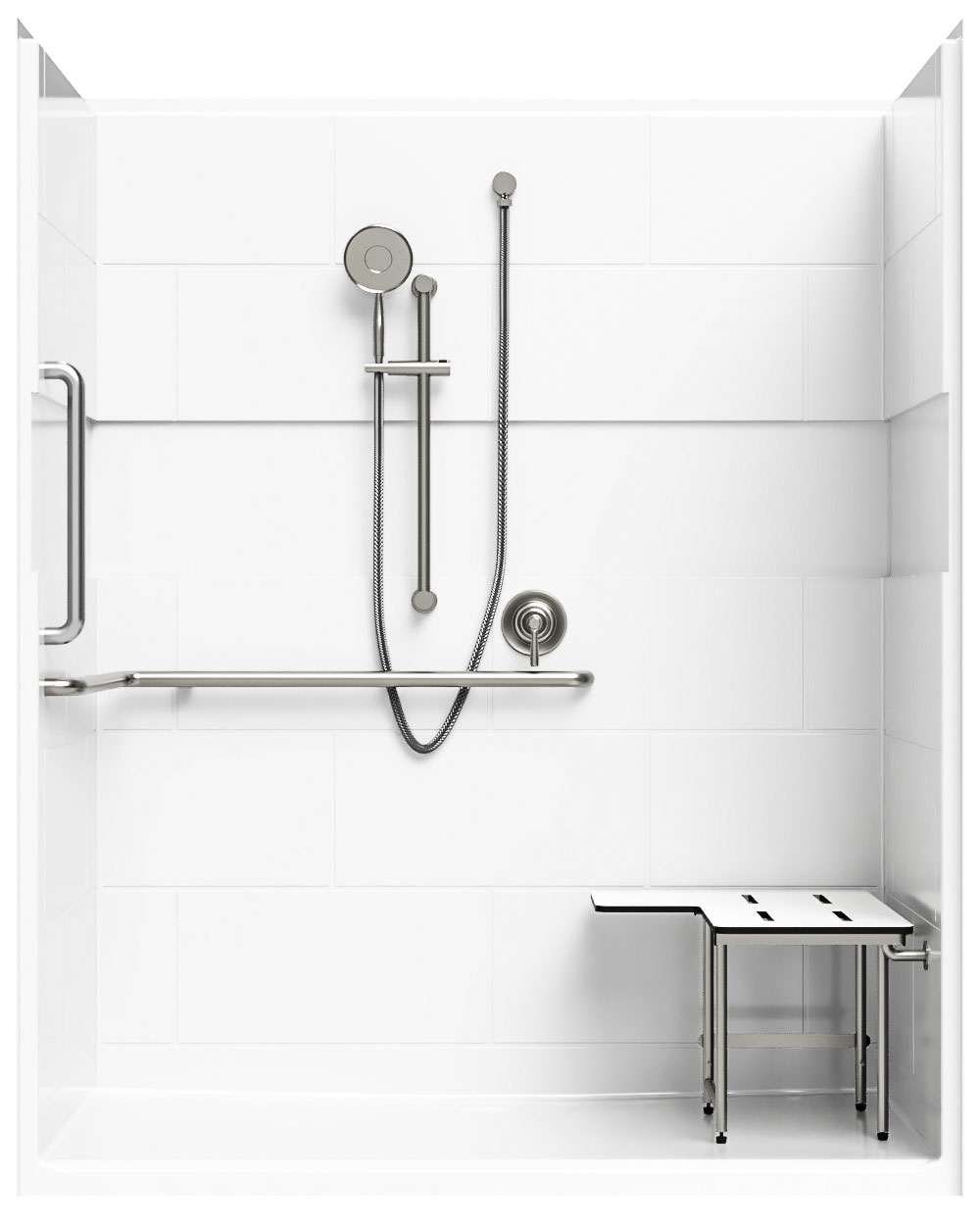 5’ Roll-in Shower With Simulated Tile and Recess